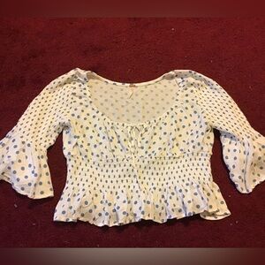 FREE PEOPLE SZ L POLKA DOT TOP VERY CUTE EUC